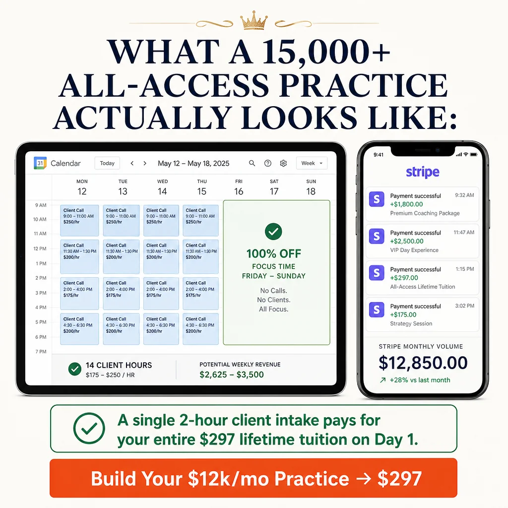 What an All-Access Practice Actually Looks Like — Google Calendar & Stripe Proof